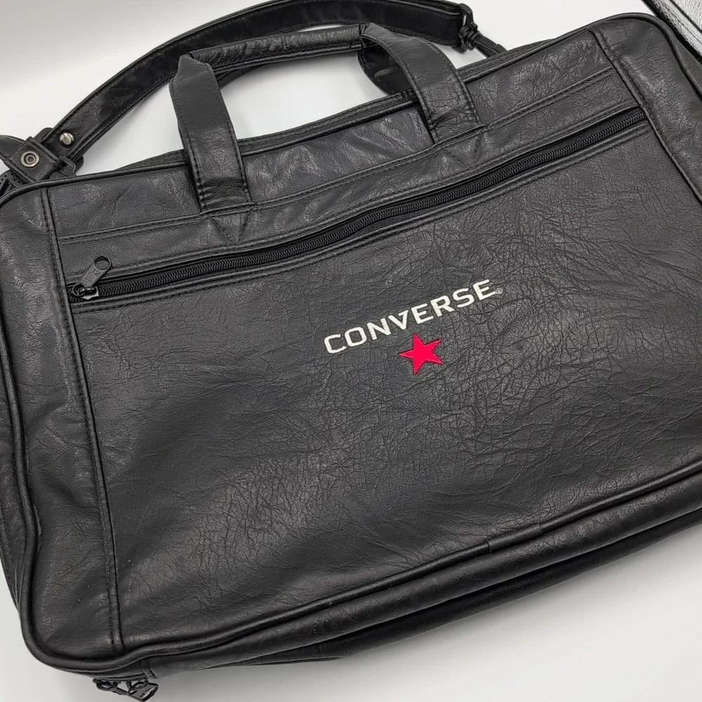 Converse Shoulder PC Bag Faux Soft‎ Leather Clutch Black - Rare Vintage